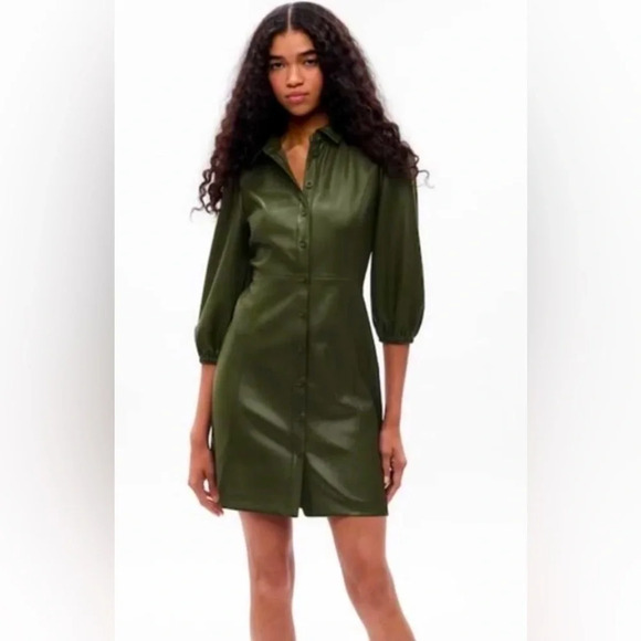 NWOT Gap Puff Sleeve Vegan Leather Mini Dress - Picture 1 of 5